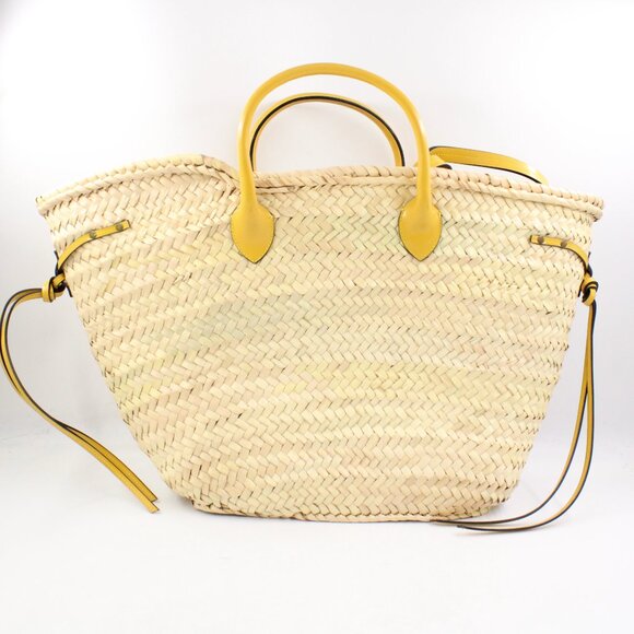 NWT Isabel Marant Cadix Raffia Basket Bag with Leather Trim in Natural/Ochre - Picture 3 of 12